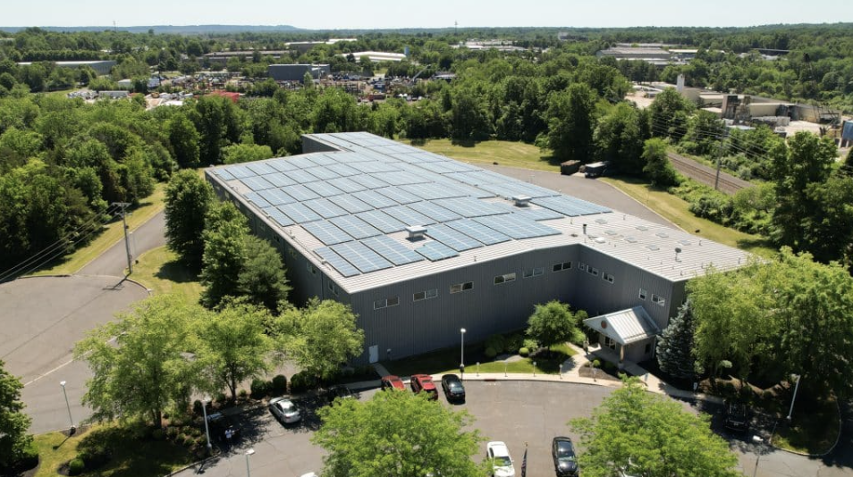 High-resolution aerial image of a completed commercial project